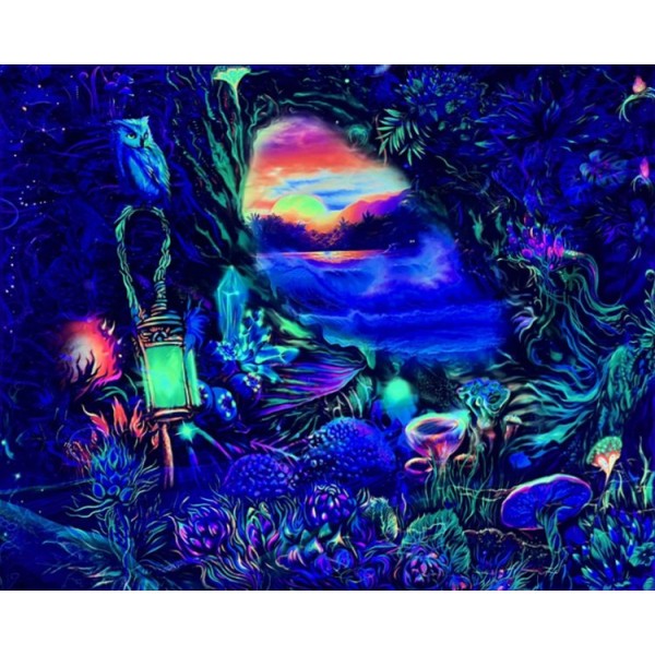Mushroom Fairyland- UV Reactive Tapestry with Wall Hanging Accessories UK