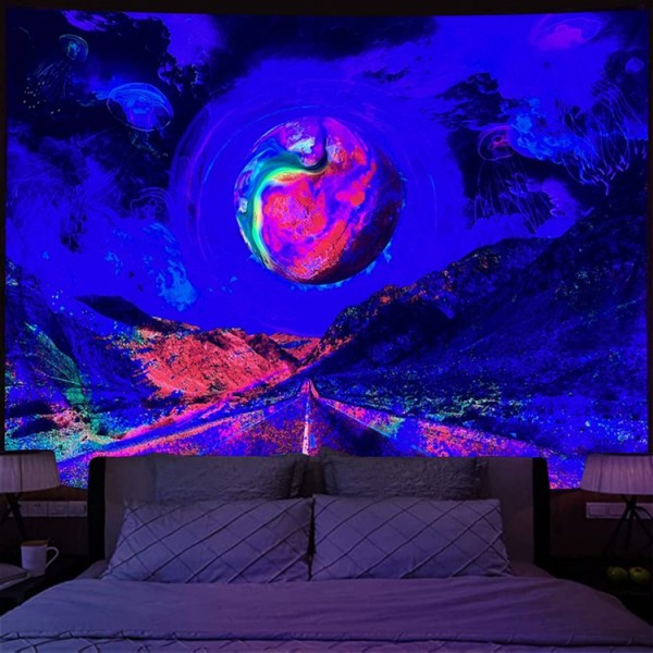 Moon highway - UV Reactive Tapestry with Wall Hanging Accessories UK