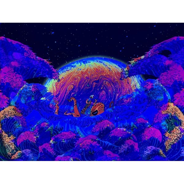 Moon Wave - UV Reactive Tapestry with Wall Hanging Accessories UK