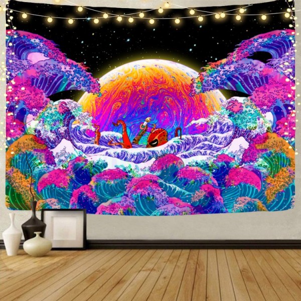 Moon Wave - UV Reactive Tapestry with Wall Hanging Accessories UK