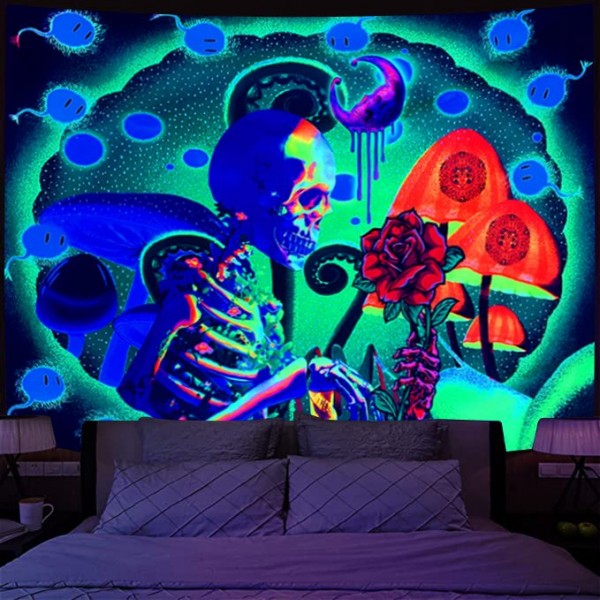 Skull - UV Reactive Tapestry with Wall Hanging Accessories UK