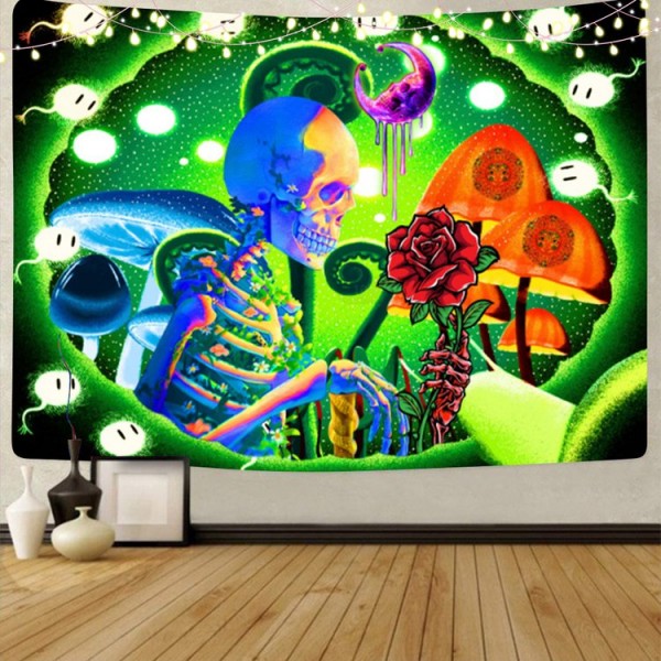 Skull - UV Reactive Tapestry with Wall Hanging Accessories UK