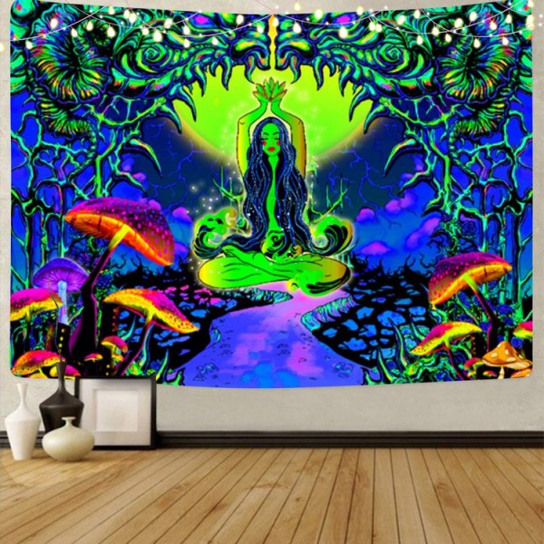 Mushroom witch - UV Reactive Tapestry with Wall Hanging Accessories UK