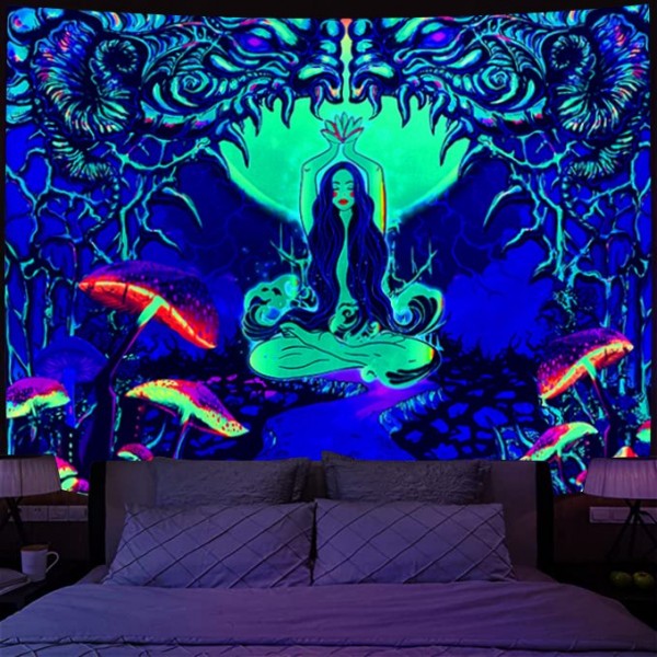 Mushroom witch - UV Reactive Tapestry with Wall Hanging Accessories UK