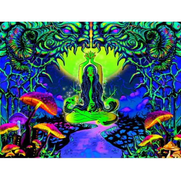 Mushroom witch - UV Reactive Tapestry with Wall Hanging Accessories UK