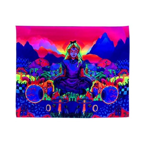 Psychedelic Girl - UV Reactive Tapestry with Wall Hanging Accessories UK