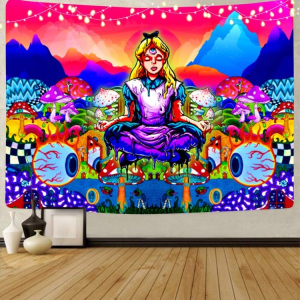 Psychedelic Girl - UV Reactive Tapestry with Wall Hanging Accessories UK