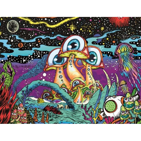 Psychedelic Mushroom - UV Reactive Tapestry with Wall Hanging Accessories UK