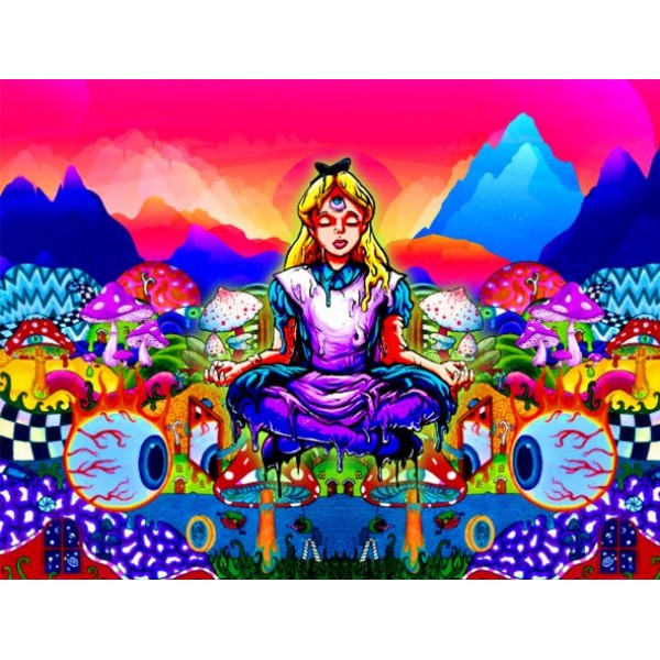 Psychedelic Girl - UV Reactive Tapestry with Wall Hanging Accessories UK