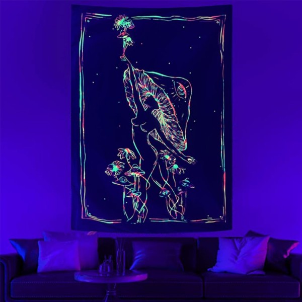 Mushroom - UV Reactive Tapestry with Wall Hanging Accessories UK