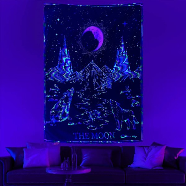 Tarot moon - UV Reactive Tapestry with Wall Hanging Accessories UK
