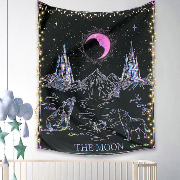 Tarot moon - UV Reactive Tapestry with Wall Hanging Accessories UK