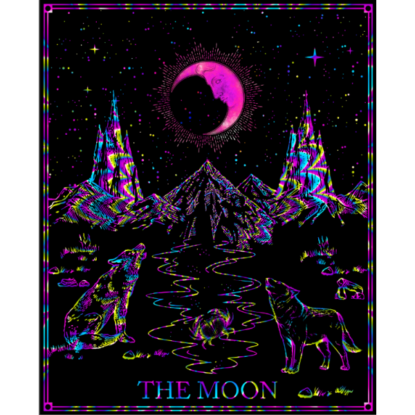 Tarot moon - UV Reactive Tapestry with Wall Hanging Accessories UK