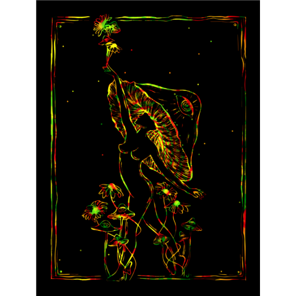 Mushroom - UV Reactive Tapestry with Wall Hanging Accessories UK