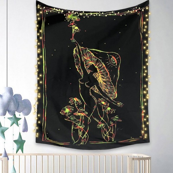 Mushroom - UV Reactive Tapestry with Wall Hanging Accessories UK