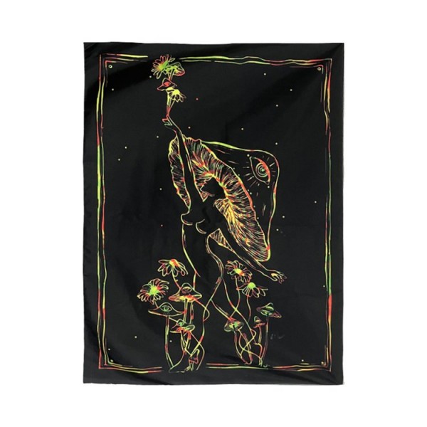 Mushroom - UV Reactive Tapestry with Wall Hanging Accessories UK