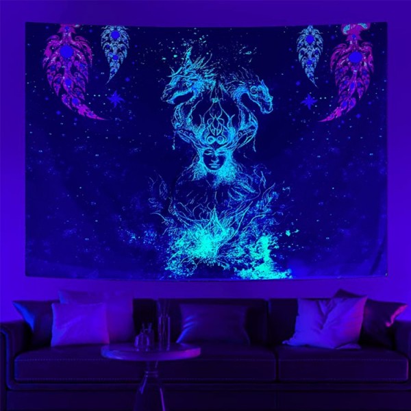 Dragon - UV Reactive Tapestry with Wall Hanging Accessories UK
