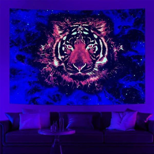 Tiger - UV Reactive Tapestry with Wall Hanging Accessories UK