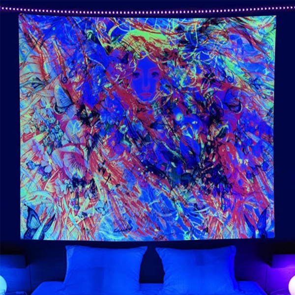 Psychedelic Girl - UV Reactive Tapestry with Wall Hanging Accessories UK