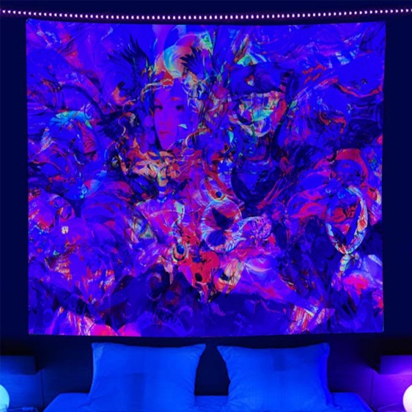 Psychedelic Girl - UV Reactive Tapestry with Wall Hanging Accessories UK