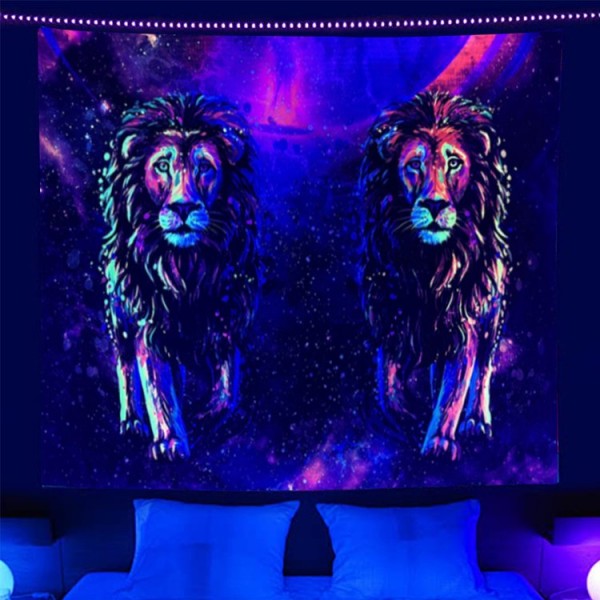 Lion - UV Reactive Tapestry with Wall Hanging Accessories UK