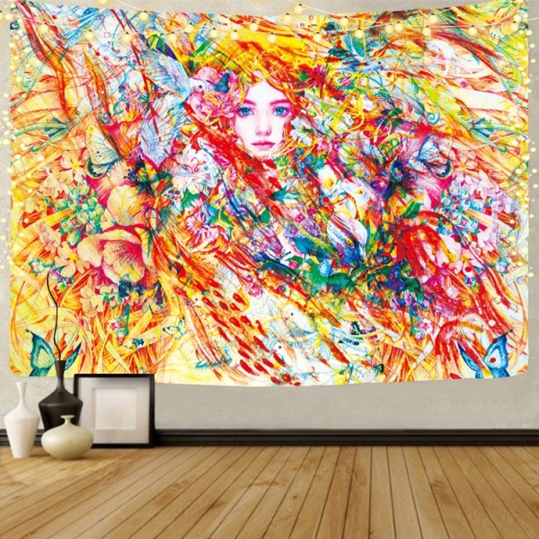 Psychedelic Girl - UV Reactive Tapestry with Wall Hanging Accessories UK