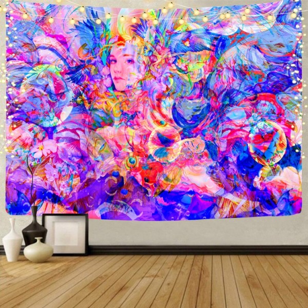 Psychedelic Girl - UV Reactive Tapestry with Wall Hanging Accessories UK