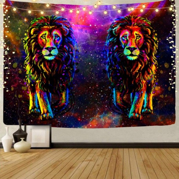 Lion - UV Reactive Tapestry with Wall Hanging Accessories UK