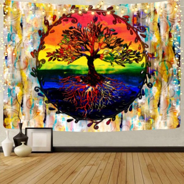 Psychedelic Tree - UV Reactive Tapestry with Wall Hanging Accessories UK