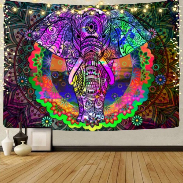 Elephant - UV Reactive Tapestry with Wall Hanging Accessories UK