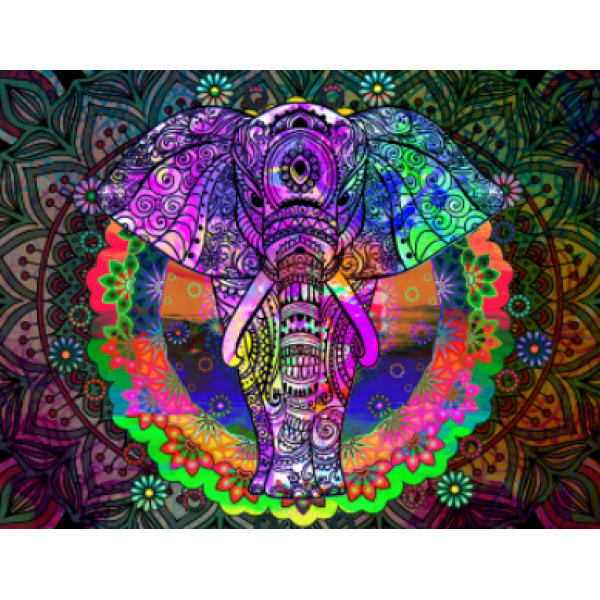 Elephant - UV Reactive Tapestry with Wall Hanging Accessories UK