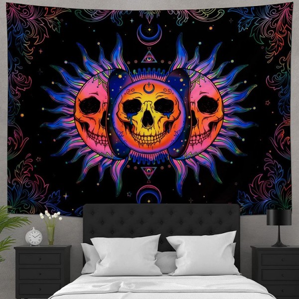Moon Skull - UV Reactive Tapestry with Wall Hanging Accessories UK