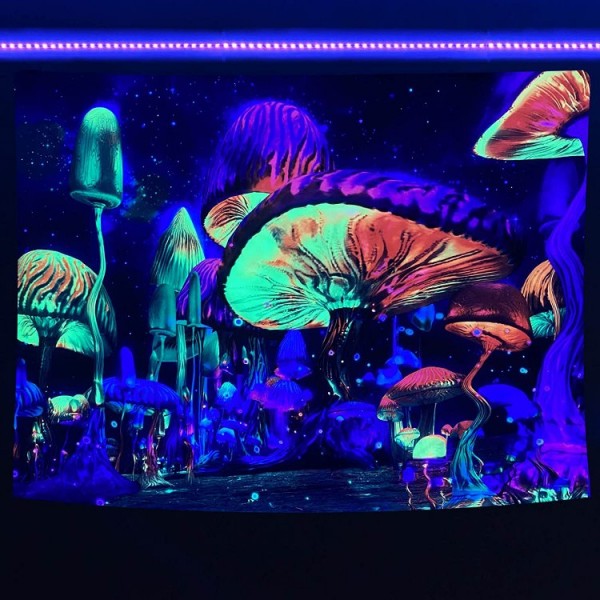 Mushroom - UV Reactive Tapestry with Wall Hanging Accessories UK
