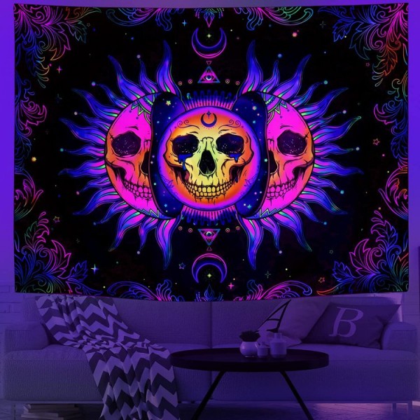 Moon Skull - UV Reactive Tapestry with Wall Hanging Accessories UK
