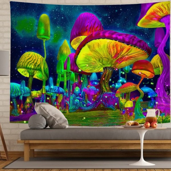 Mushroom - UV Reactive Tapestry with Wall Hanging Accessories UK