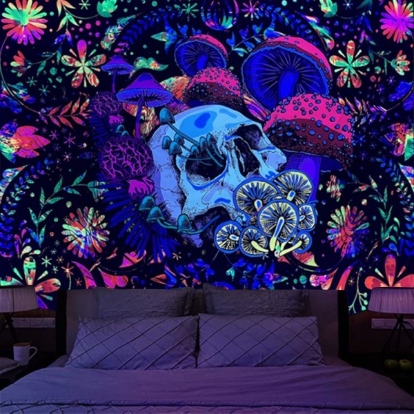 Skull - UV Reactive Tapestry with Wall Hanging Accessories UK