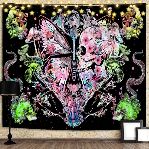 Skull - UV Reactive Tapestry with Wall Hanging Accessories UK