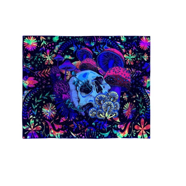 Skull - UV Reactive Tapestry with Wall Hanging Accessories UK