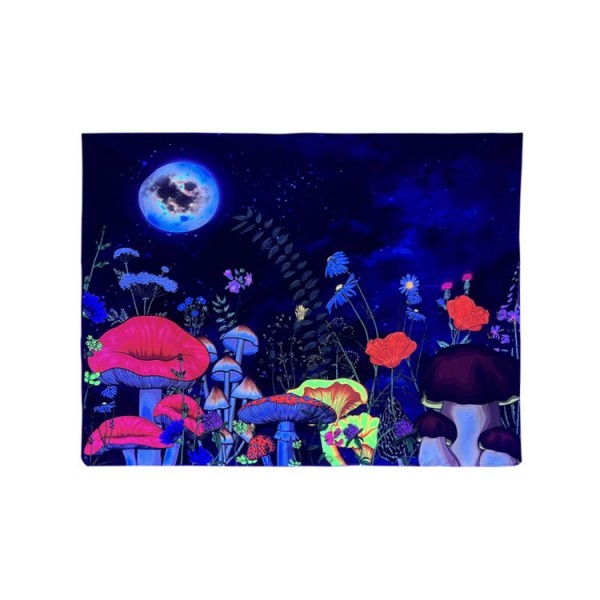 Mushroom - UV Reactive Tapestry with Wall Hanging Accessories UK