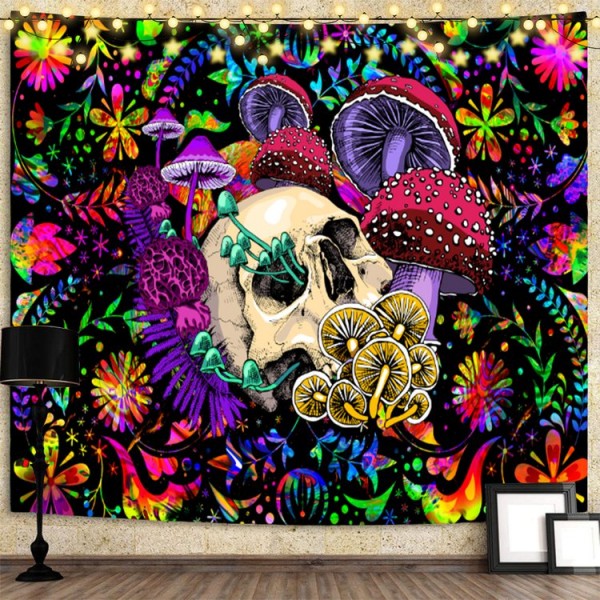 Skull - UV Reactive Tapestry with Wall Hanging Accessories UK
