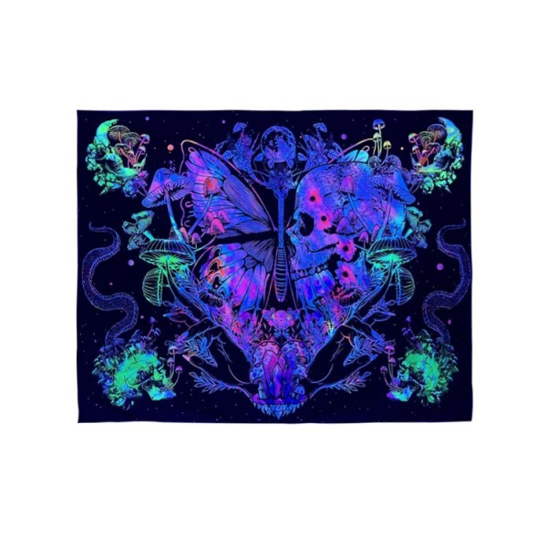 Skull - UV Reactive Tapestry with Wall Hanging Accessories UK