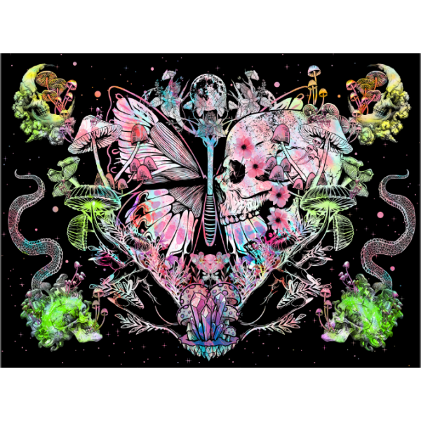 Skull - UV Reactive Tapestry with Wall Hanging Accessories UK