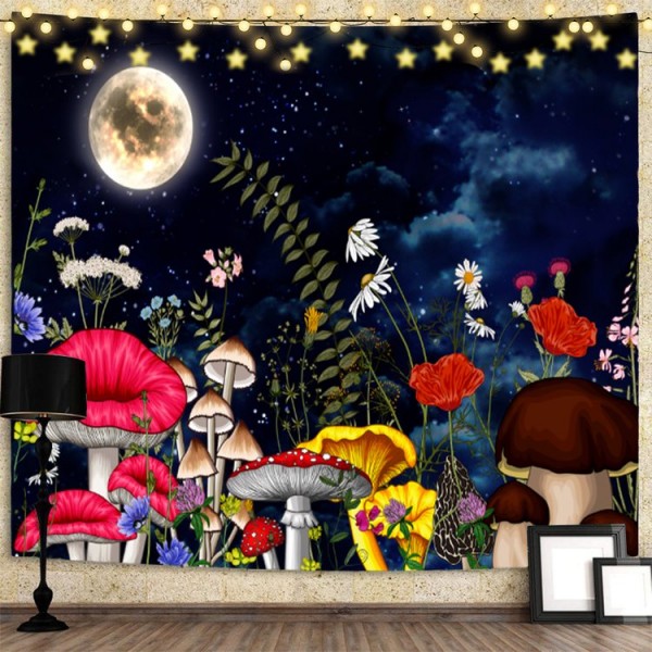 Mushroom - UV Reactive Tapestry with Wall Hanging Accessories UK