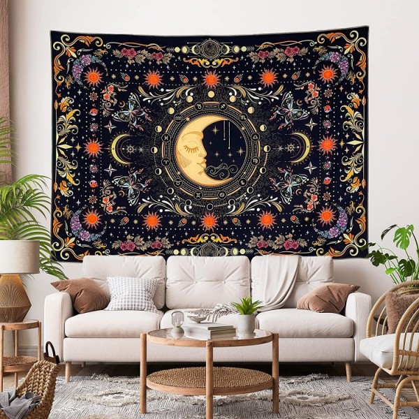 Psychedelic Moon - UV Reactive Tapestry with Wall Hanging Accessories UK