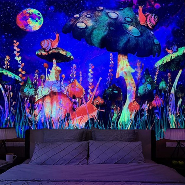 Mushroom - UV Reactive Tapestry with Wall Hanging Accessories UK