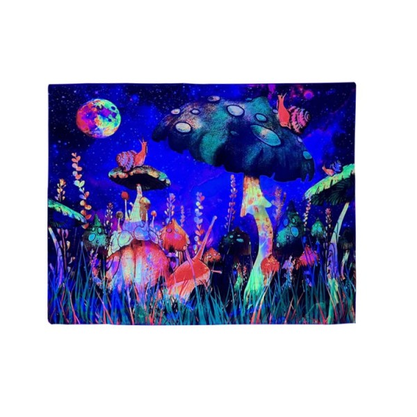 Mushroom - UV Reactive Tapestry with Wall Hanging Accessories UK