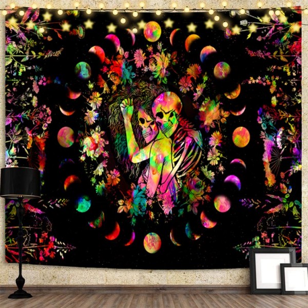 Skull - UV Reactive Tapestry with Wall Hanging Accessories UK
