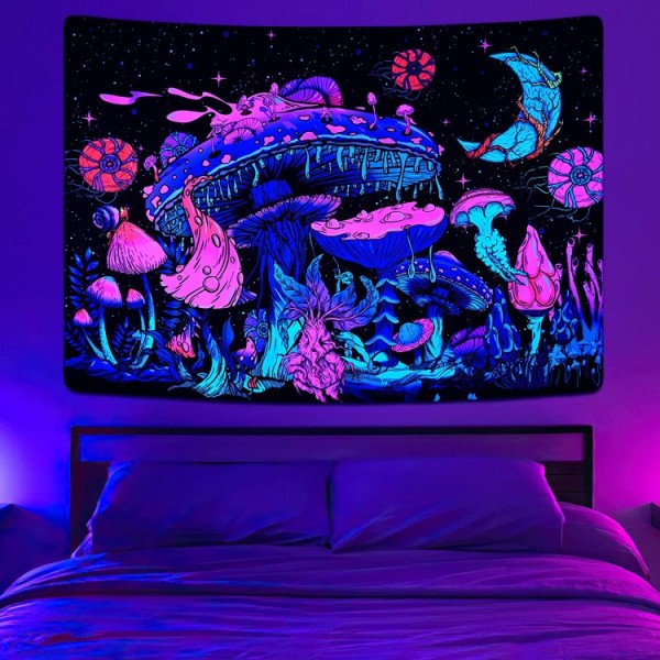 Mushroom - UV Reactive Tapestry with Wall Hanging Accessories UK