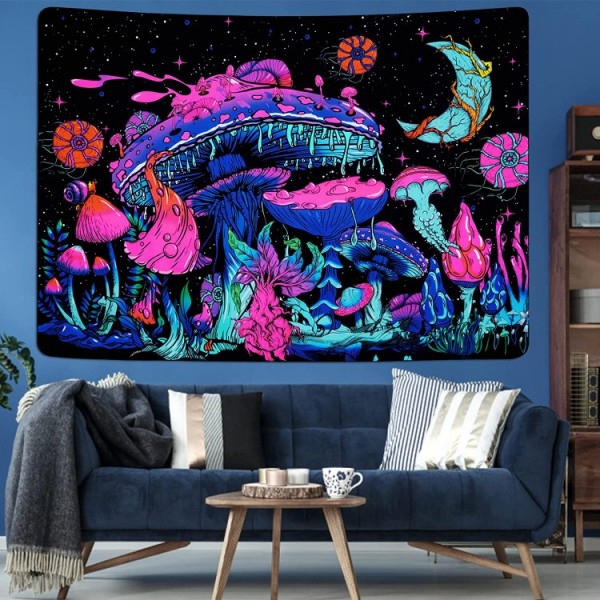 Mushroom - UV Reactive Tapestry with Wall Hanging Accessories UK