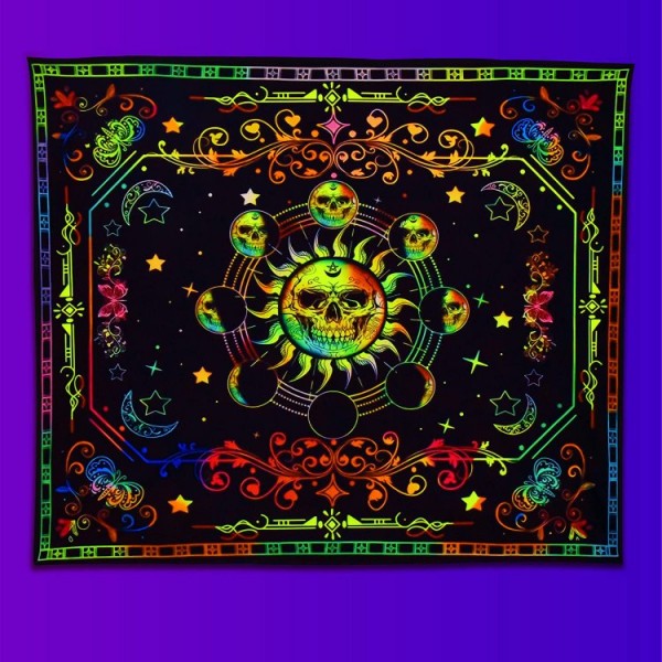 Skull&Sun - UV Reactive Tapestry with Wall Hanging Accessories UK